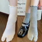 Japanese Ruffled Edge Cotton Split Toe Socks Solid Color Two-Toed Sock Unisex Harajuku Simple Tabi Socks High Elastic Hosiery