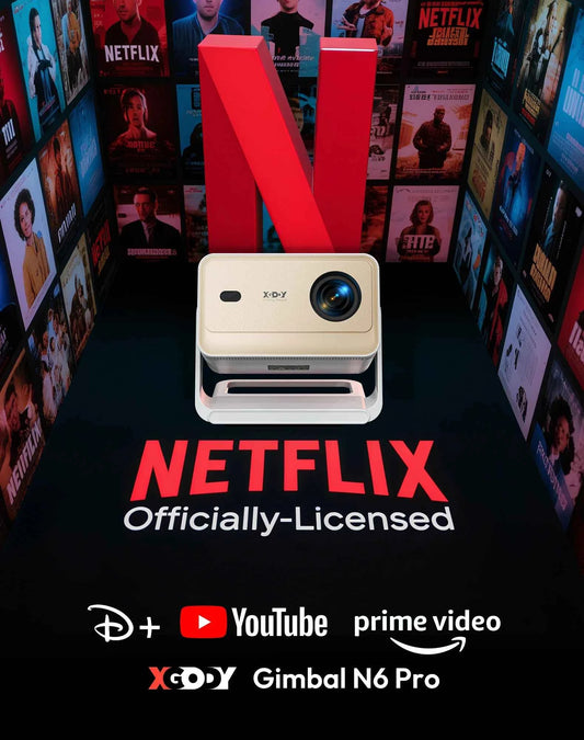 XGODY Gimbal N6 Pro 4K Projector Netflix Officially 700 Ansi Native 1080P Auto Focus Whale OS TV for Movie Home Theater