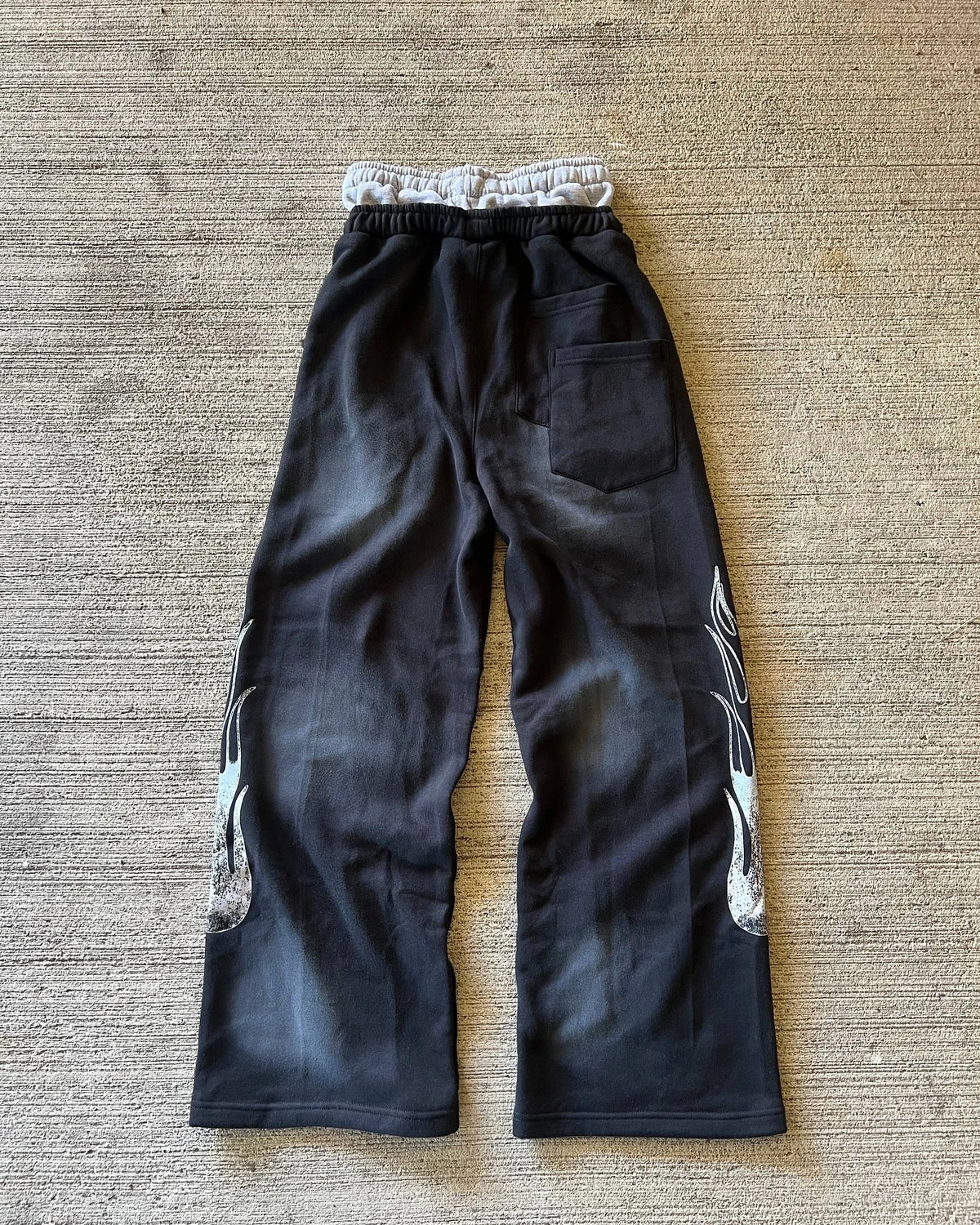 American Sweatpants Y2K Pants Men Gothic Hip Hop Letter Patch Retro Double Layer Design Baggy Elastic Waist Jogging Casual Pants - SS69 