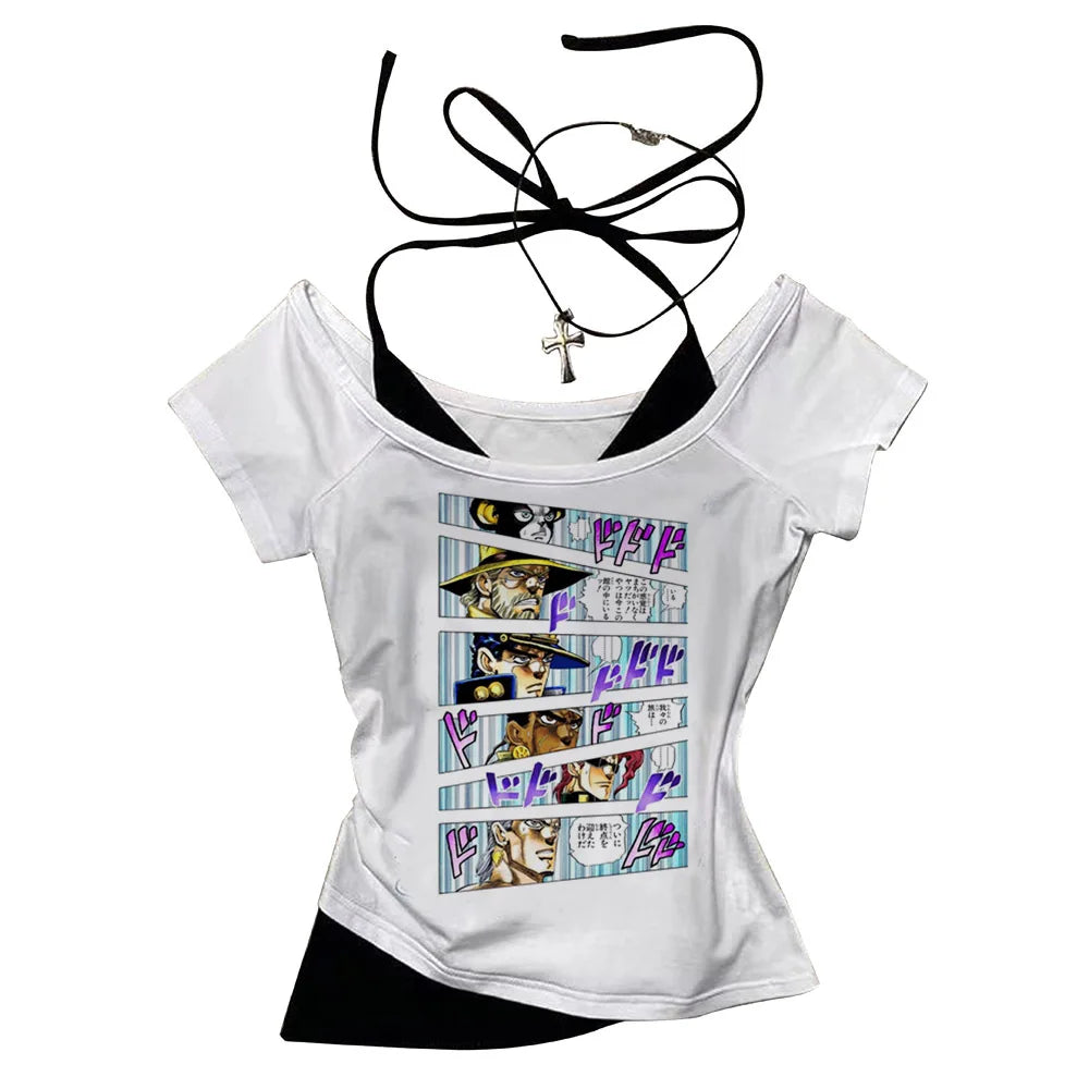 Jojo Bizarre Adventure crop top Aesthetic babydoll Streetwear shoujo girl style Fairy vintage  cropped harajuku woman t-shirt