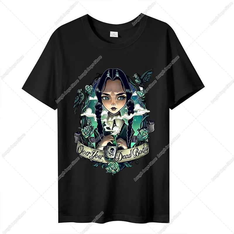 Wednesday Addams Women Casual T-shirt Summer Adult Cartoon Printed Tee Tops Girls Round Neck Clothing Short Sleeve Fashion Gifts SS69 9.69 AD0008 / 4XL