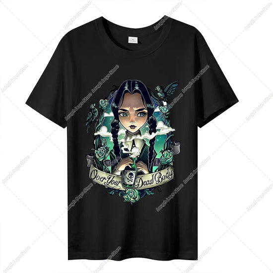 Wednesday Addams Women Casual T-shirt Summer Adult Cartoon Printed Tee Tops Girls Round Neck Clothing Short Sleeve Fashion Gifts SS69 9.69 AD0008 / 4XL