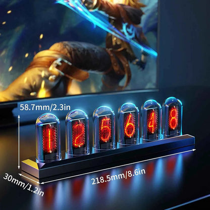 Night Light DIY Nixie Tube Clock Kit Simulation, Digital Clock APP Time Calibration, 3 Light Mode, 12/24h Display IPS