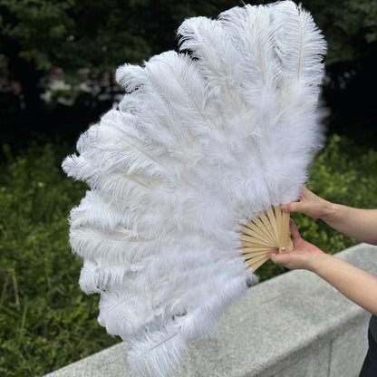 Handheld Big White Ostrich Feather Fan 100CM 130CM Feathers for Carnival Stage Performance Belly Dance 13 Bone Crafts Fan