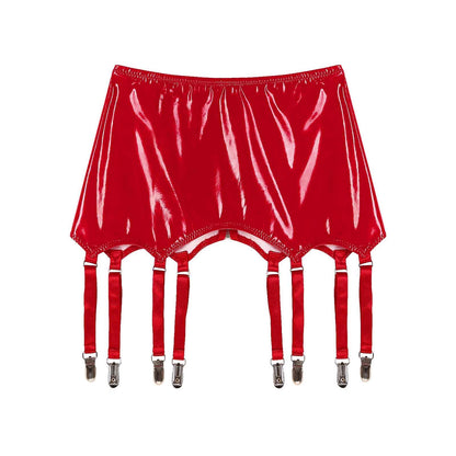 Womens Garters Suspender Belt Skirts Ladies Wet Look Mini Skirts Leather Garters with Metal Clips Clubwear Costume Underwear