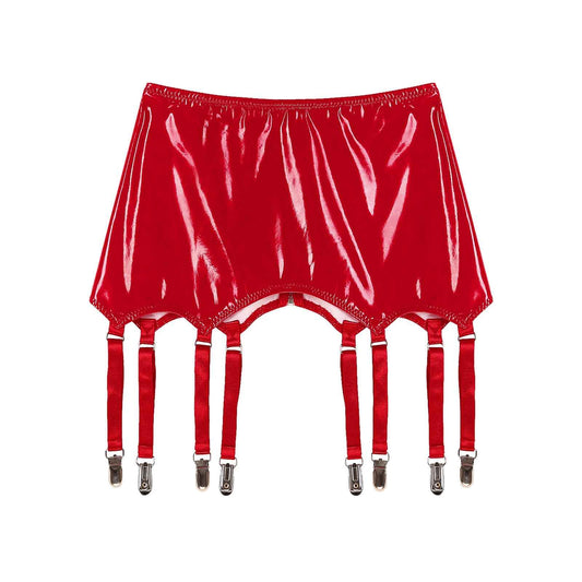 Womens Garters Suspender Belt Skirts Ladies Wet Look Mini Skirts Leather Garters with Metal Clips Clubwear Costume Underwear