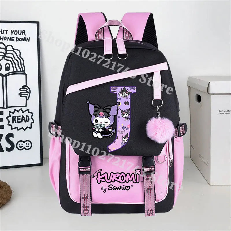 Sanrio Kuromi Large Capacity Backpack for Students Cartoon Letter A-Z Printed Schoolbag Fashion Book Stationery Storage Bag Gift SS69 24.69 KRM 946-KT 1063