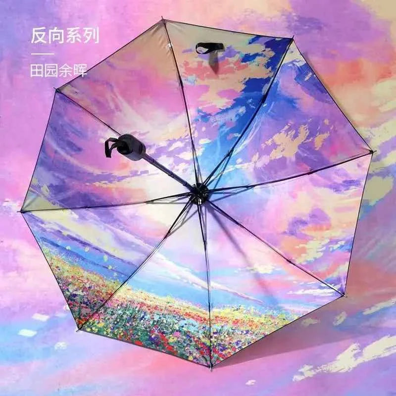 Beautiful Flower Painting Inside Men And Women Umbrella Sun And Rain Anti-uv Umbrellas Ladies Parasol Folding Paraguas For Gifts