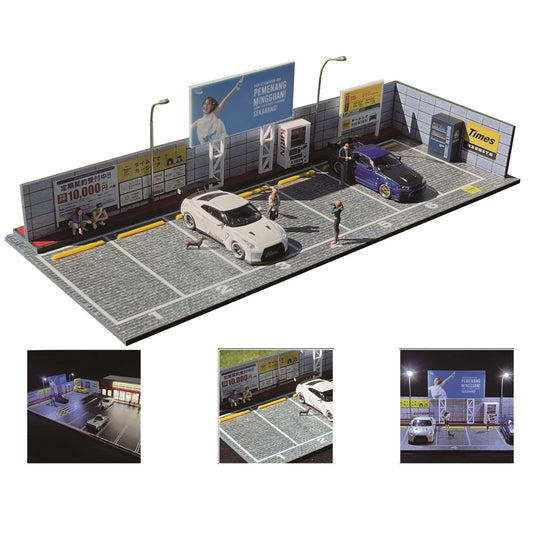SS69 1/64 Scale Diecast Car Garage Diorama with LED Lighting and Dust Door