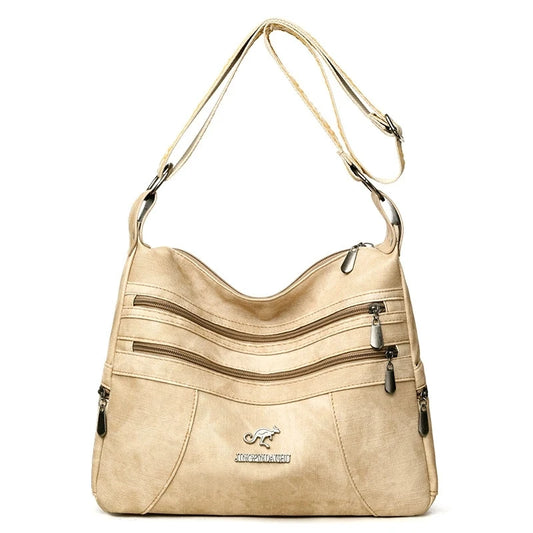 FXZLLQCN Vintage Faux Leather Multi-Layer Crossbody Bag with Zipper Closure