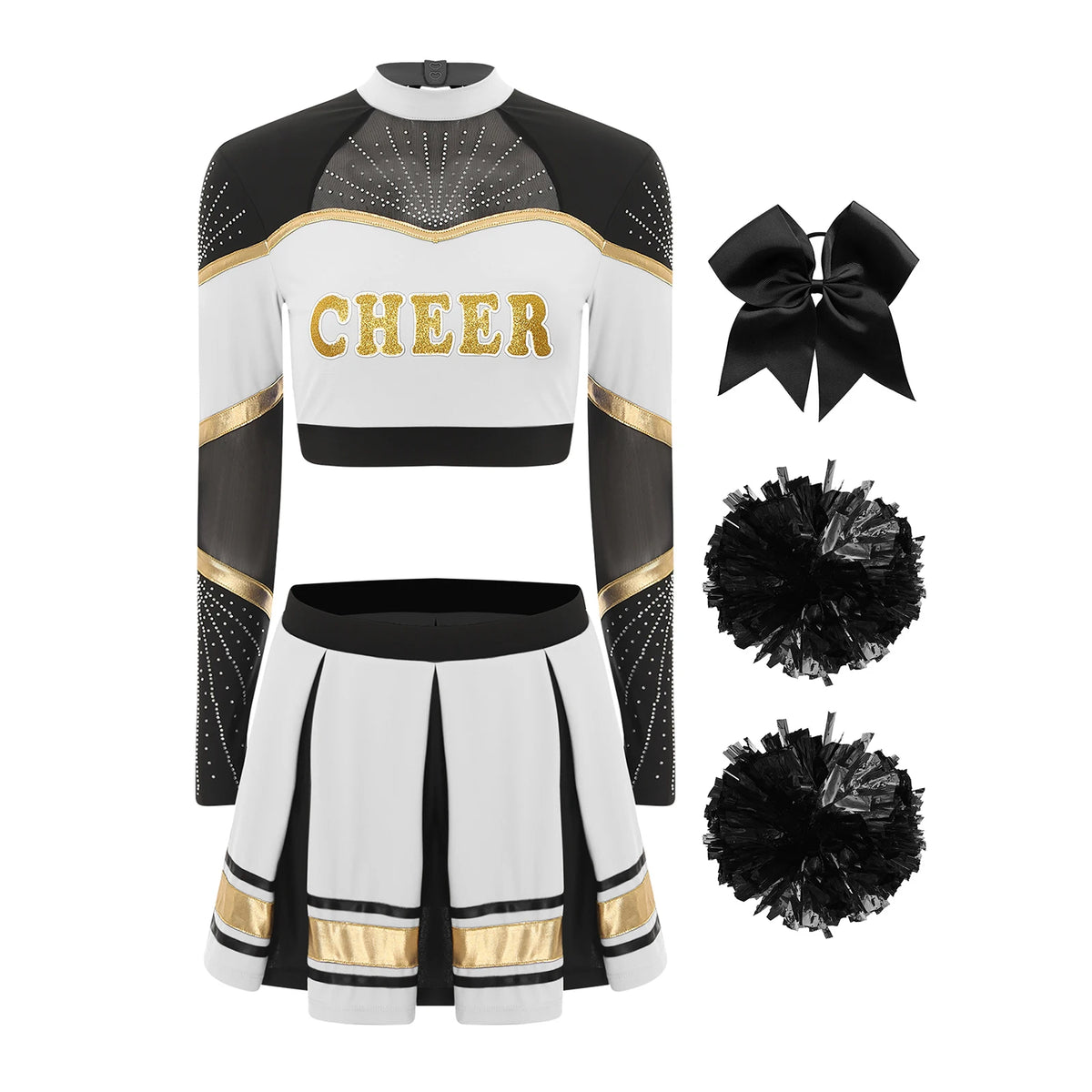 Women's Cheerleading Performance Costume Set with Crop Top and Skirt