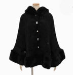 Autumn and Winter Japanese Liz Furry Knitted Cape Coat Sweet Girls Women Mine Series Cute Bow Princess Hooded Kawaii Lolita Coat