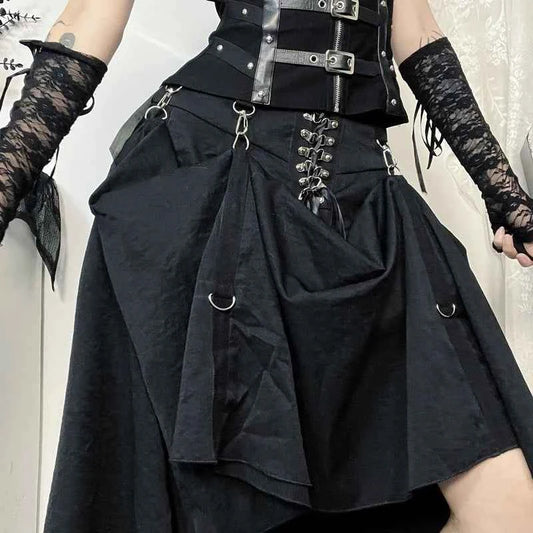 Wholesale New American Retro Irregular Skirt Hot Girl Sexy Punk Black Clothing Dark Style Women Summer Autumn Fashion Streetwear