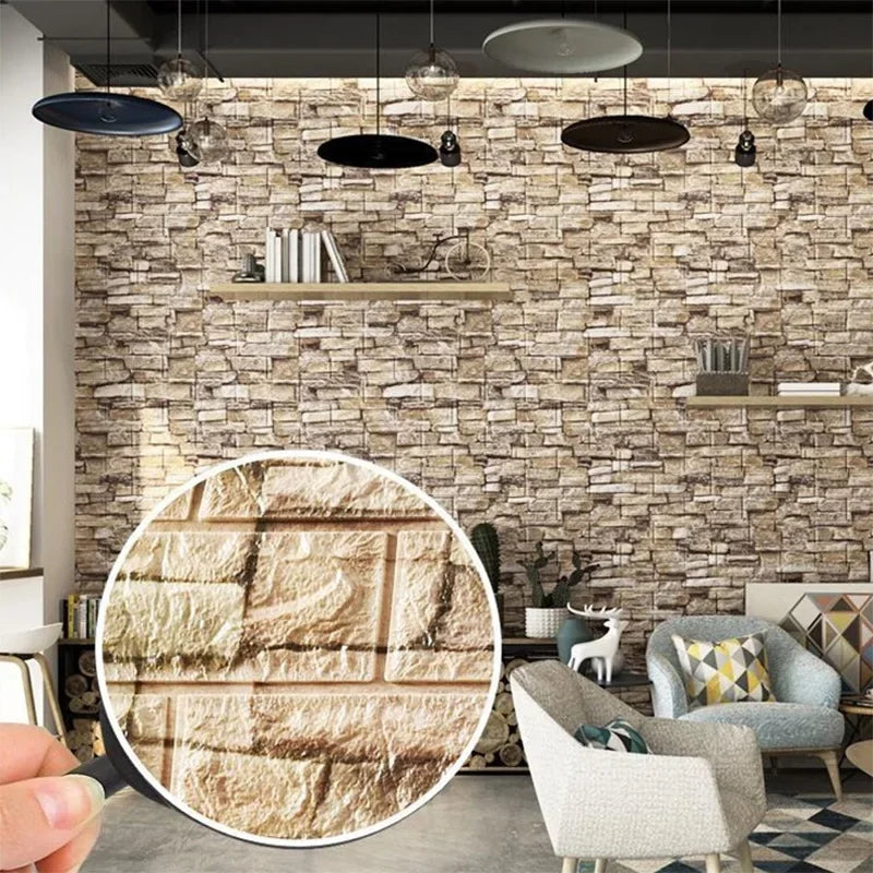 3D Foam Brick Wall Stickers, Waterproof Peel & Stick Panels 70x77cm
