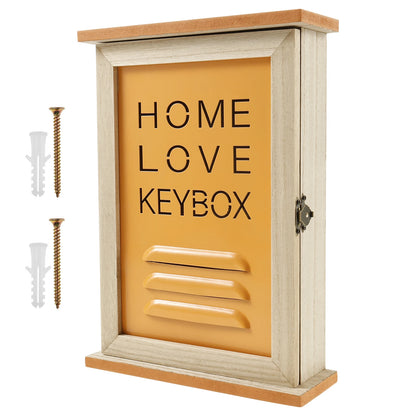 Wooden Wall Key Holder Cabinet with 6 Hooks for Entryway Storage Box