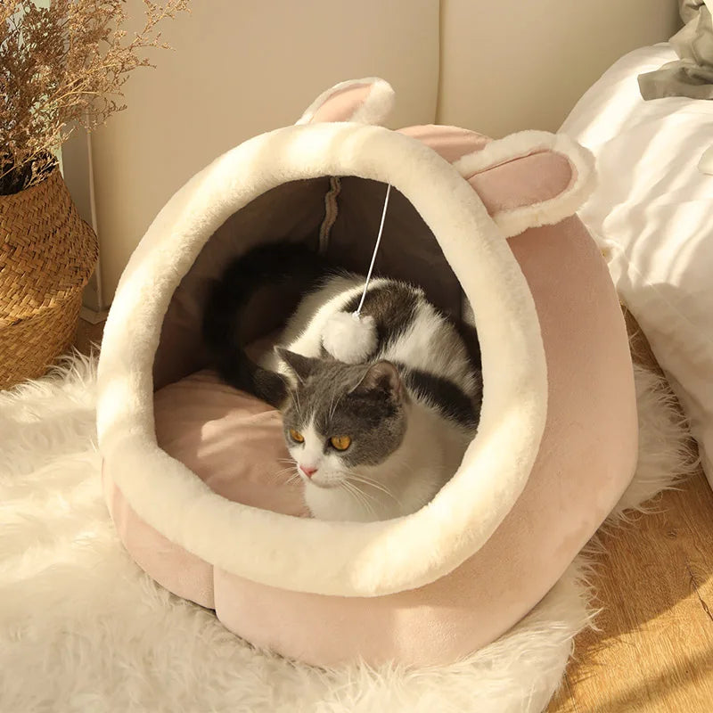Cartoon Cat Cave Bed, Foldable Cotton Pet Sleeping Mat