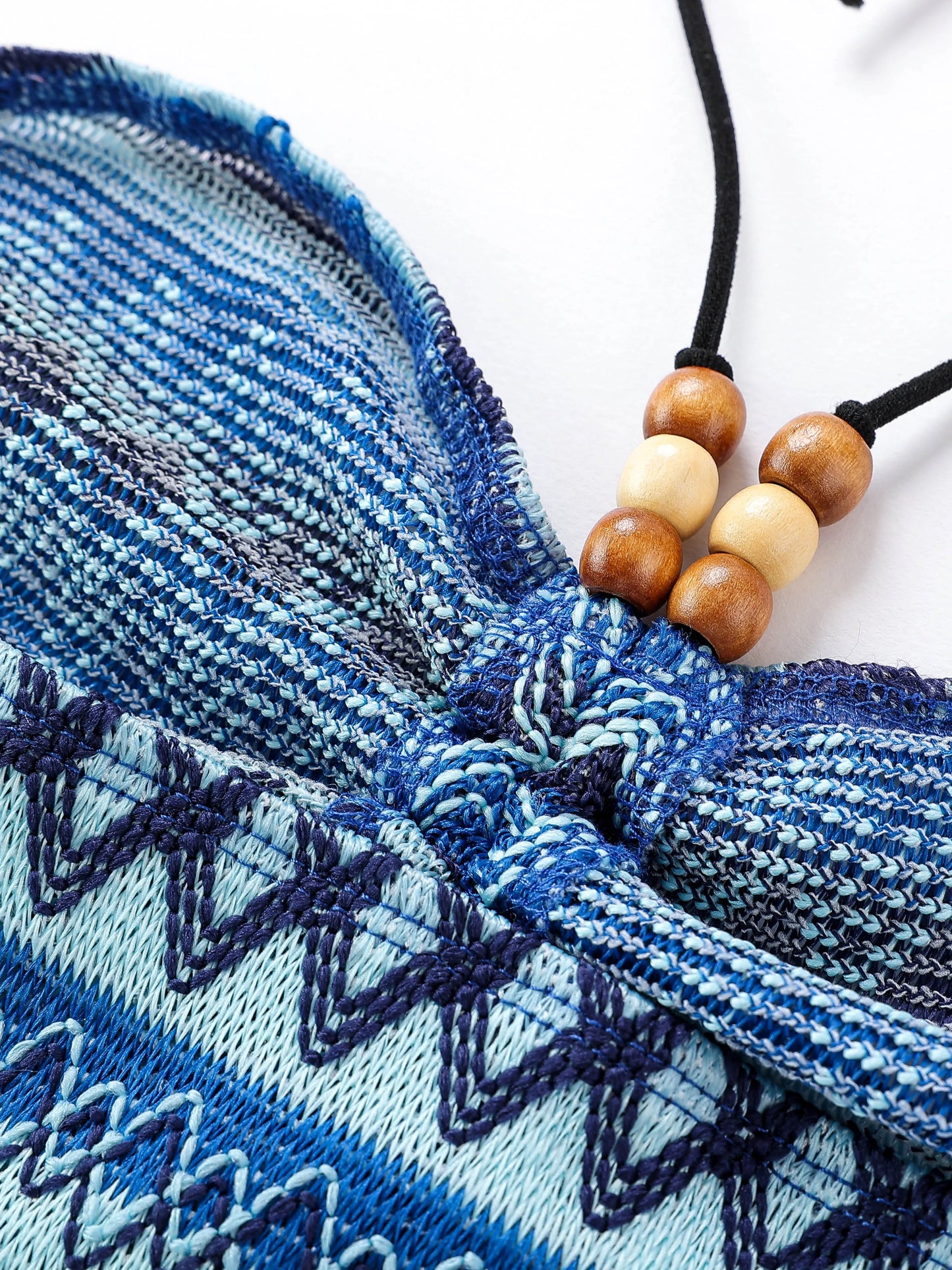 Geo Pattern Beaded Halter Crop Top, Vacation Style Backless Crop Top For Summer, Women's Clothing SS69