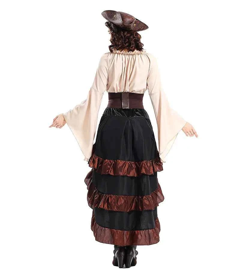 Medieval - Style Pirate Queen Outfit for Halloween: Irregular Corset, Ruffled Long Dress, Perfect for Navigator Cosplay 2026