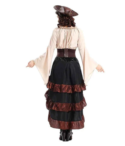 Medieval - Style Pirate Queen Outfit for Halloween: Irregular Corset, Ruffled Long Dress, Perfect for Navigator Cosplay 2026