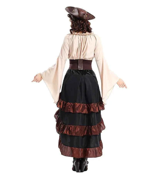 Medieval - Style Pirate Queen Outfit for Halloween: Irregular Corset, Ruffled Long Dress, Perfect for Navigator Cosplay 2026