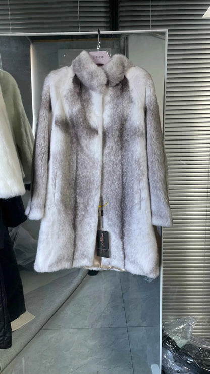 KMETRAM 100% Cross Mink Fur Jacket Woman Mid Length Real Fur Coat Winter Women Clothing Furry Jackets 2025 шуба женская