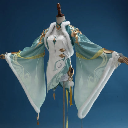 Genshin Impact Zibai Cosplay Costume Set: Exquisite Elegant White Qipao with Socks,Accessories Wig Party Comic Con Performance