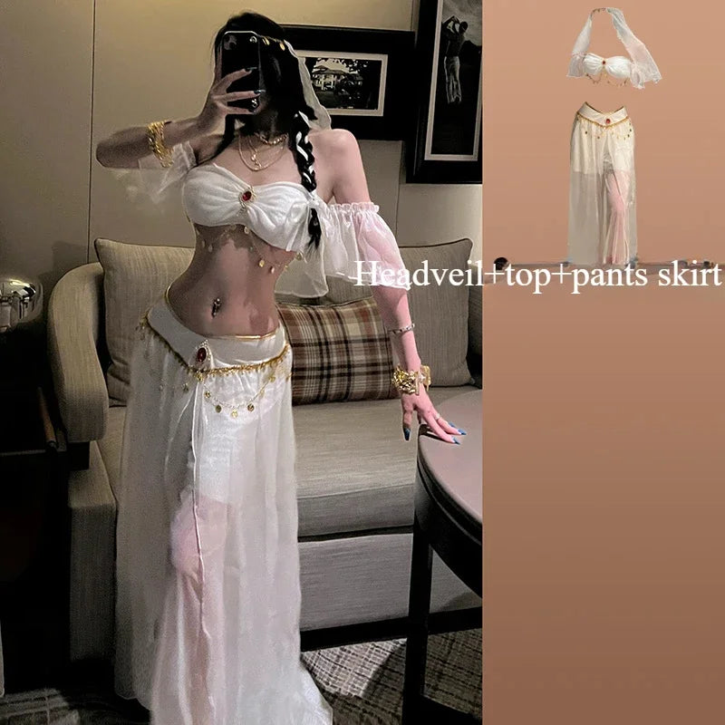 Belly Dance Costume Women's Sexy Arabian Princess Costume Fancy Indian Dance Embroider Bollywoods Jasmine Dress Egyptian Queen
