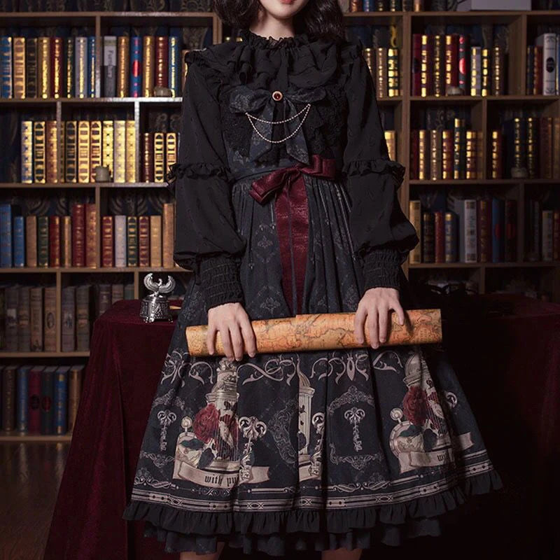 Vintage Lolita Jk Dress Women Black Gothic Bow Ruffles Party Camis Dress Japanese Kawaii Vacation Victorian Sleeveless Vestidos SS69