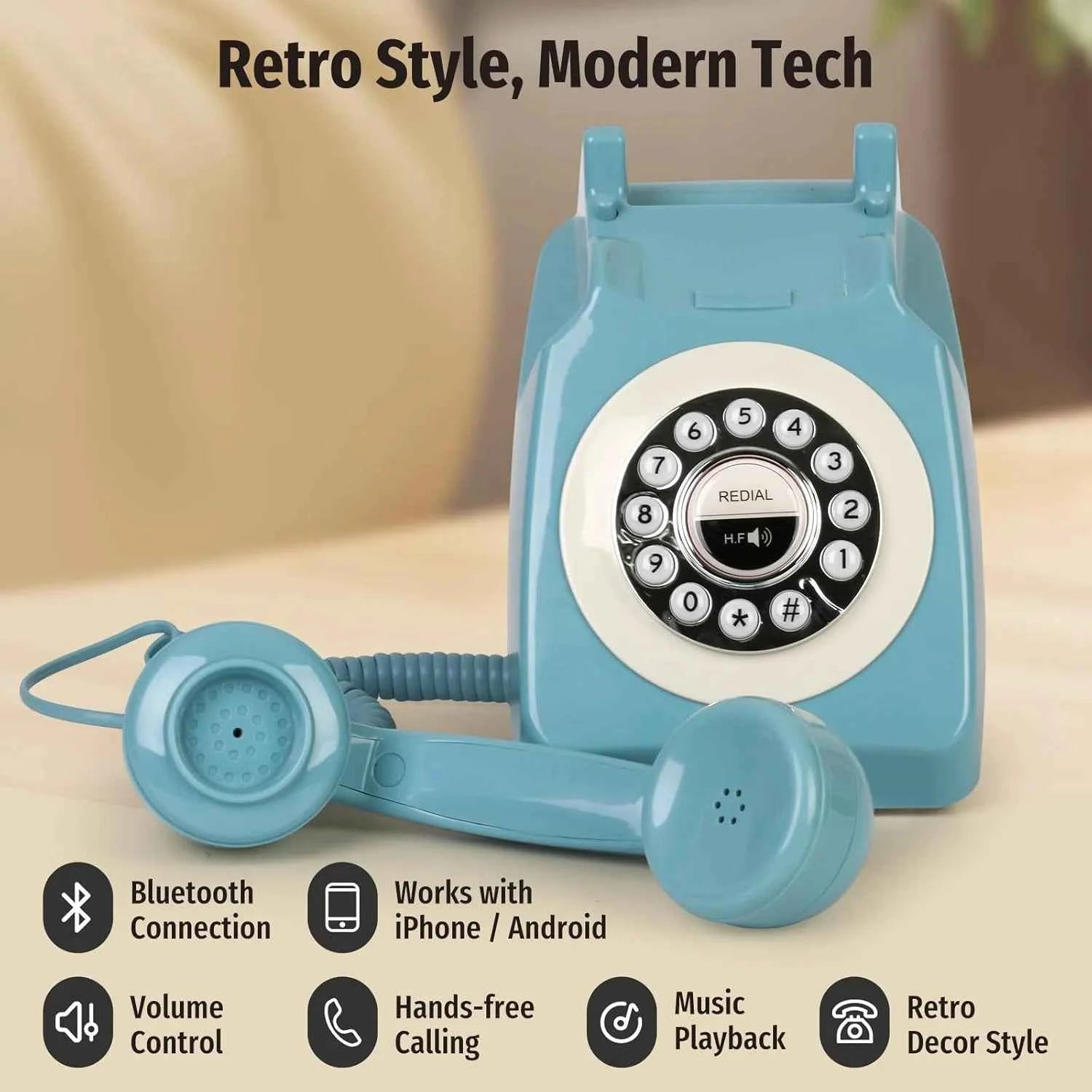 Bluetooth Landline Phone, Retro Bluetooth Home Phone Compatible with Android & iOS, Wireless Cordless Telephone with Speakerphon