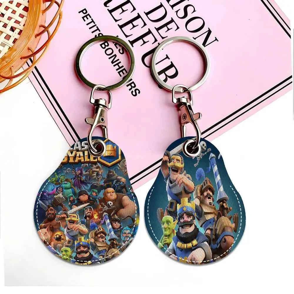 Game C-Clash Royale Anime Key Fashion PU Water Shape Keychain Women Car Key Holder Home Key Ring Charm Bag Car Pendant Gift