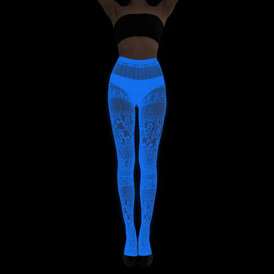 Women Glow in The Dark Fishnet Tight Rose Pattern Fishnet Tights Luminous Fishnet Halloween Party Festive Dress Up SS69