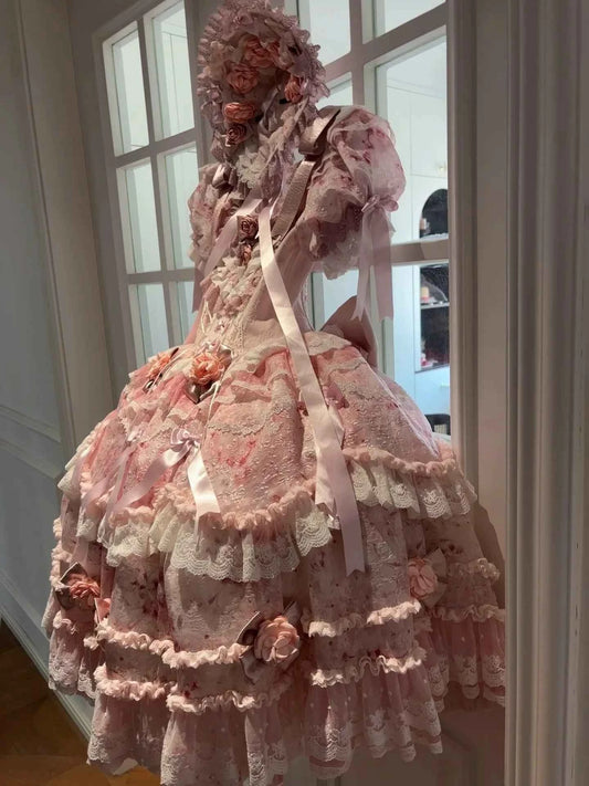 Original Heavy Birthday Party Lolita Puffy Dress Sweet Girls Back Big Bow Tail Vintage High-end Women's Elegant OP Dress