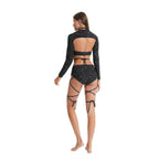 Harajuku Fashion Women Colorful Reflective Set Bandage Shorts+Bra+Crop Top Techwear Clothing Conjuntos Curtos SS69