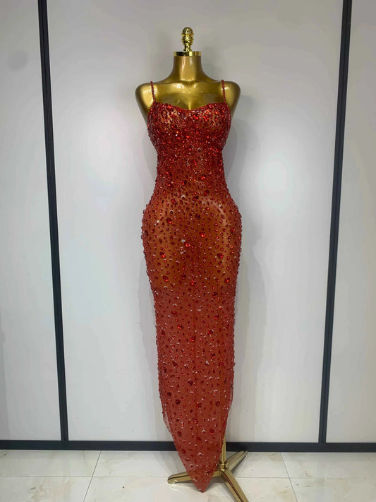Luxury Rhinestones Sexy Mesh See Through Bodycon Dress Women Birthday Evening Cocktail party Gown Red Carpet Club Stage Outfit