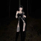 Punk Grunge High Split Hem Straps Dess 90s Streetwear Gown Women Sexy Corn Bandage Velvet Dresses Mall Gothic Clothing