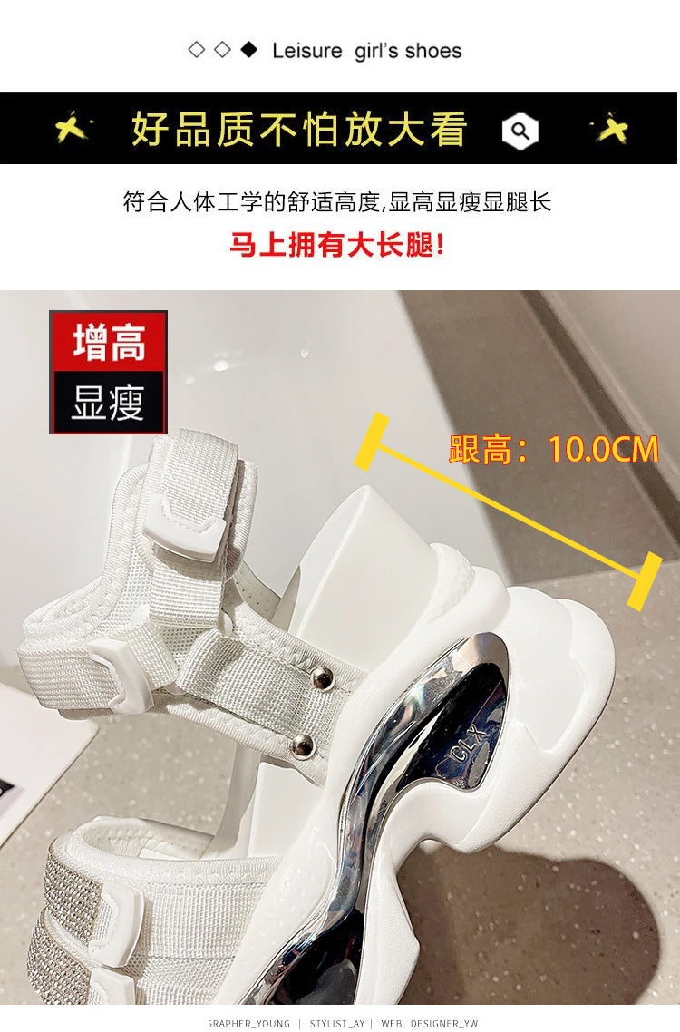 Summer High Platform Women Sandals Buckle 10CM Wedges Bling Shoes Fashion 2023 Outside Chunky Sandals Beach Casual Slides Woman SS69