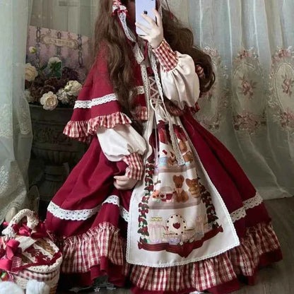 MAGOGO Christmas Lolita Dress Kawaii Costume Red Cloak Soft Sister Long Sleeve Party OP Victorian Dress Japanese Lolita Clothing