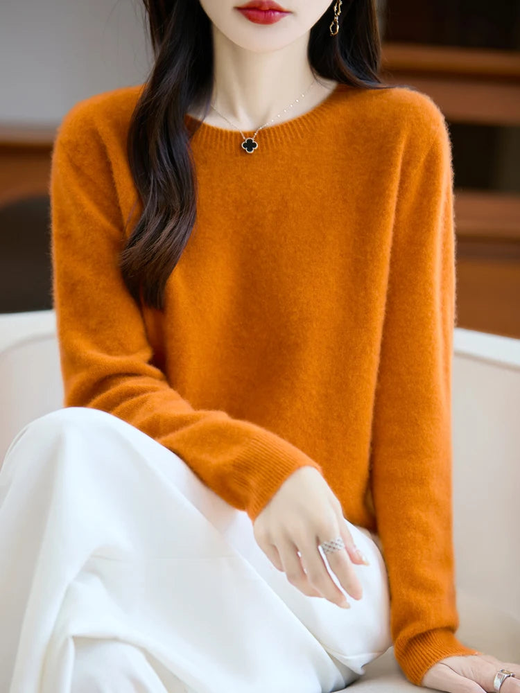 Addonee Women's 100% Merino Wool O-Neck Pullover Sweater