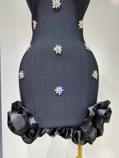 Women Sexy Square Collar Sparkly Rhinestone Bodycon Mini Bandage Dress Celebrate Evening Party Elegant Luxury Birthday Dress