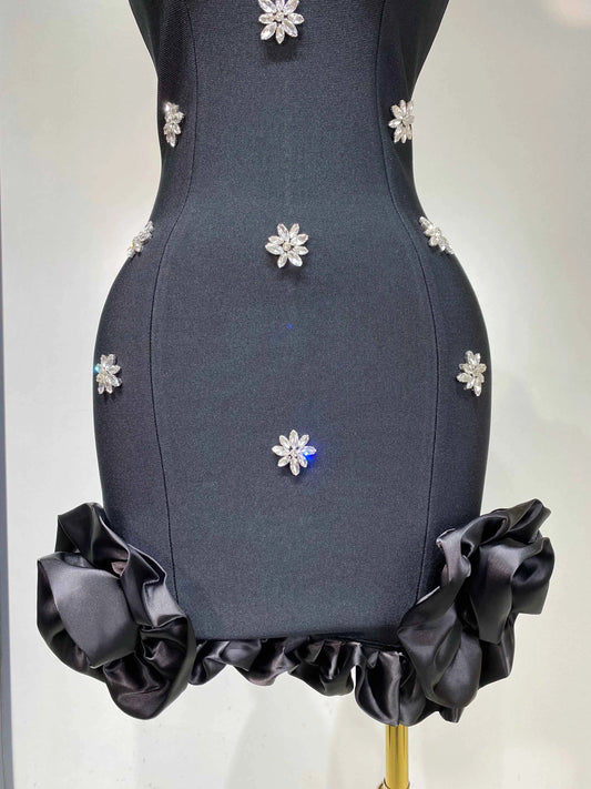 Women Sexy Square Collar Sparkly Rhinestone Bodycon Mini Bandage Dress Celebrate Evening Party Elegant Luxury Birthday Dress