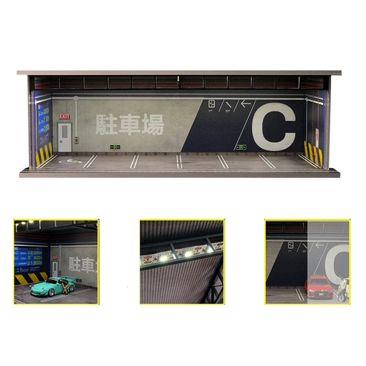 SS69 1/64 Scale Diecast Car Garage Diorama with LED Lighting and Dust Door