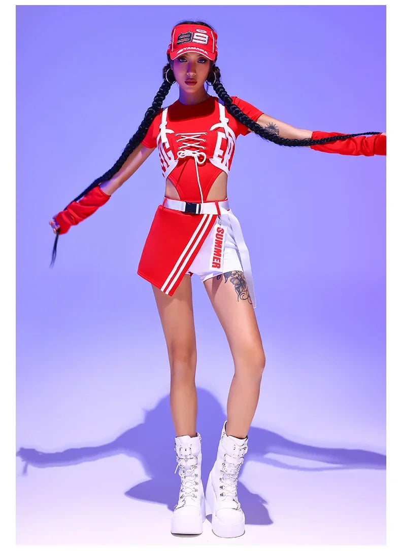 Women's Red Jazz Dance Performance Suit