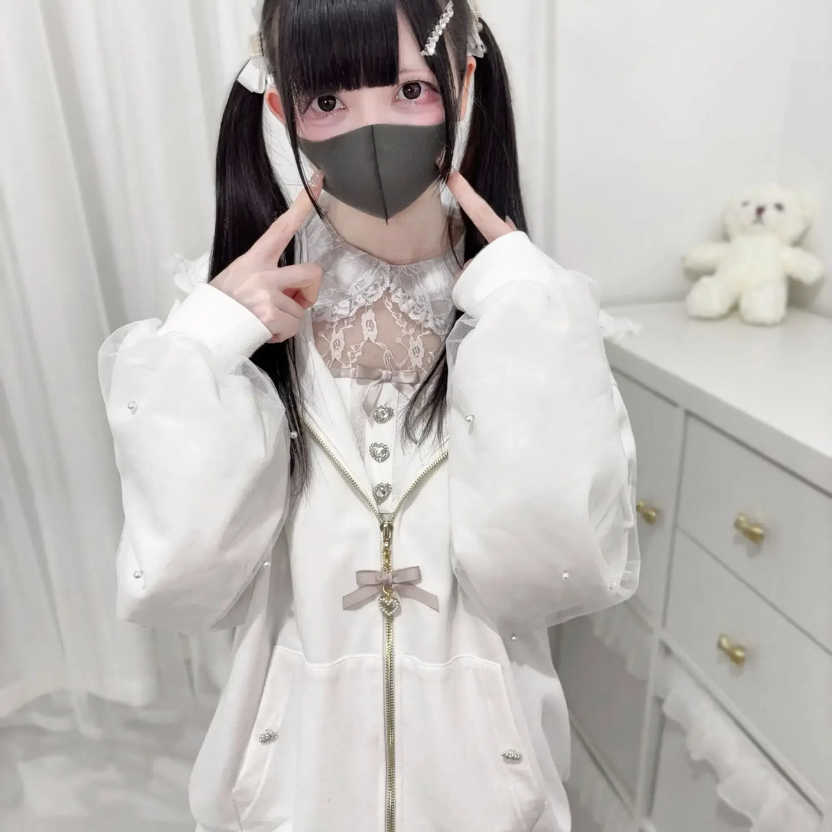 CHUJIECN Women's Kawaii Bunny Ear Hoodie with Lace & Zipper
