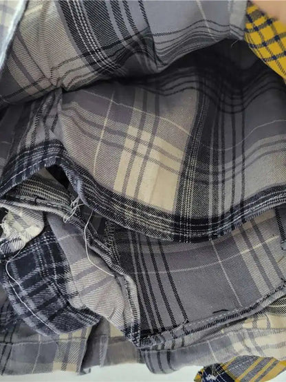 DEAT Women's Denim Skirt Colored Plaid Patchwork Irregular Deconstructed A-line High Waist Mini Skirt 2025 Summer New Fashion SS69