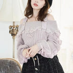 Sweet Lolita Knit Pullover with Lace Ruffles & Bows