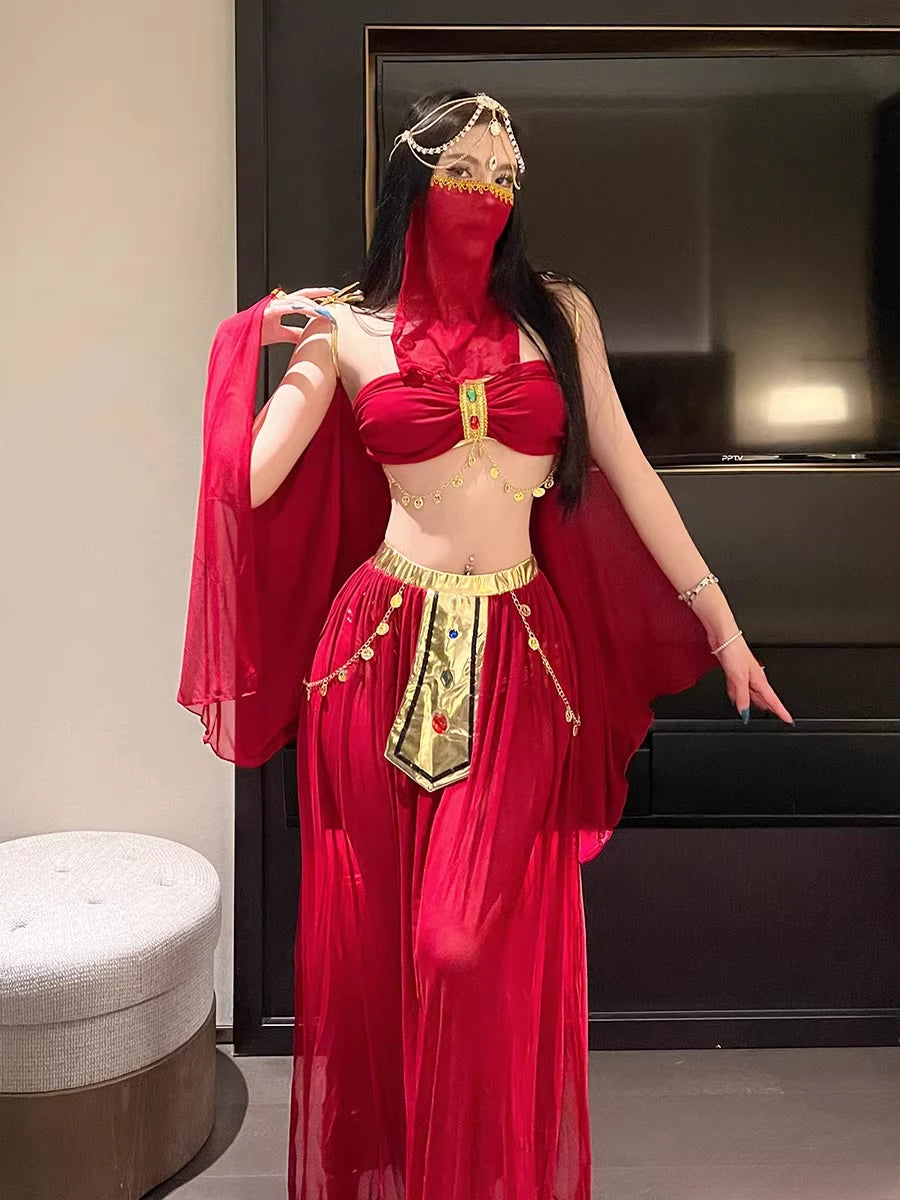 Belly Dance Costume Women's Sexy Arabian Princess Costume Fancy Indian Dance Embroider Bollywoods Jasmine Dress Egyptian Queen