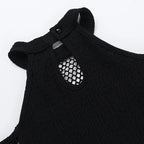 Goth Dark Fishnet Patchwork Off Shoulder Halter Top