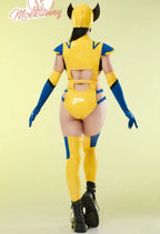 MOBBUNNY Women's PU Leather Bodysuit Cosplay Costume Set with Hat & Gloves
