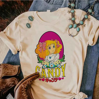 90s Kawaii Candy Candy Anime Summer Top Tshirt Femen Print T Shirt Grunge Anime Manga T Shirt Top Tees Graphic Aesthetic