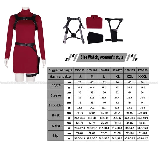 Ada Wong Resident Evil Cosplay Red Cheongsam Dress Set for Women